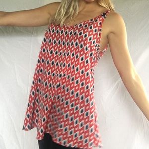 Red white blue diamond blouse tank like new